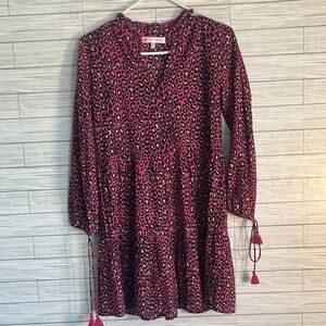 Jude Connally Pink and Black Leopard Long Sleeve Dress